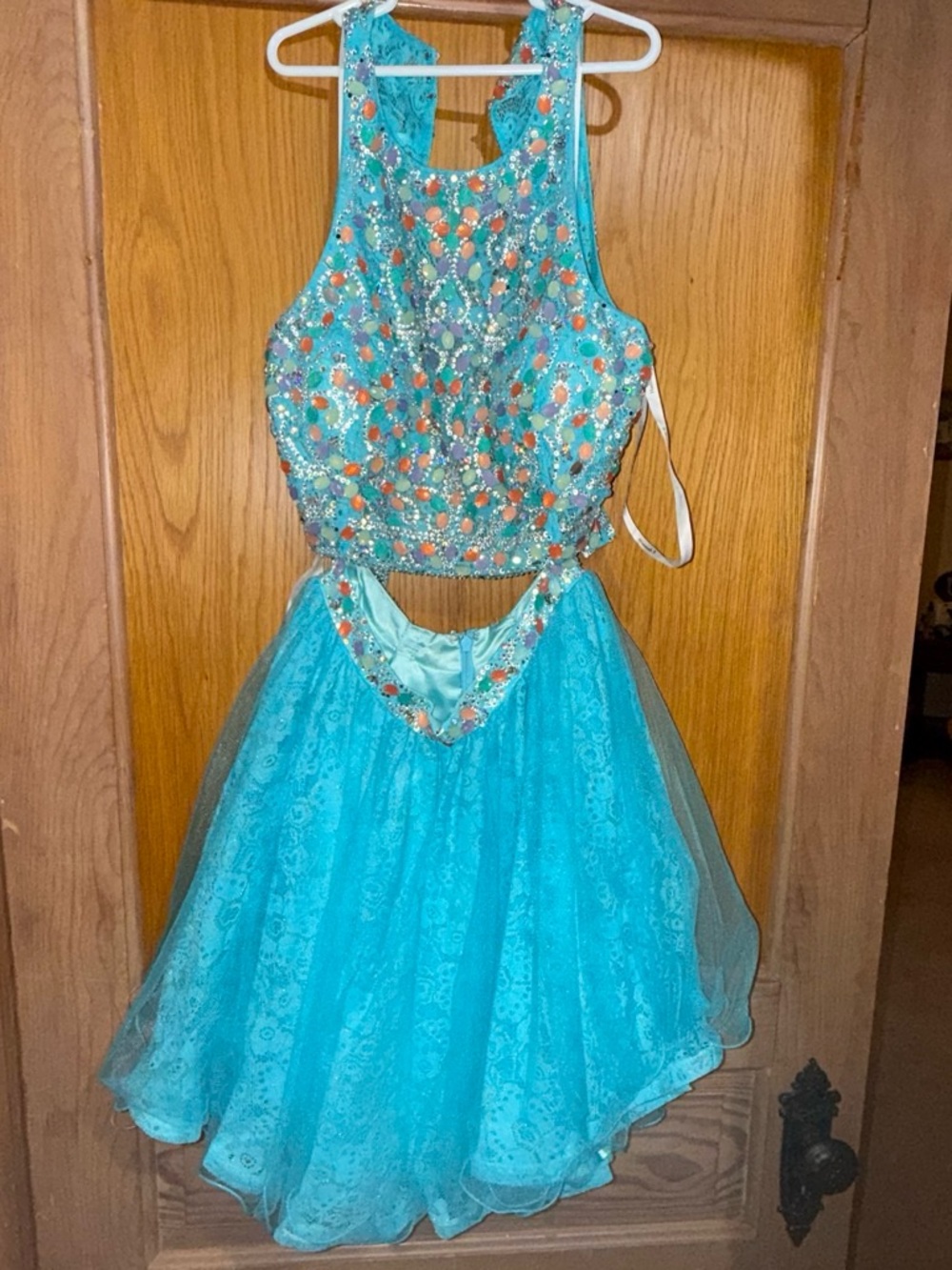 Hannah Turquoise Beaded Lace Cutout Party Dress